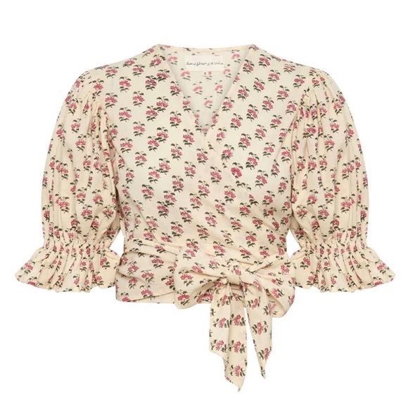 Daughters of India Meera Floral wrap Blouse in Cream and Pink NWOT - Picture 4 of 4